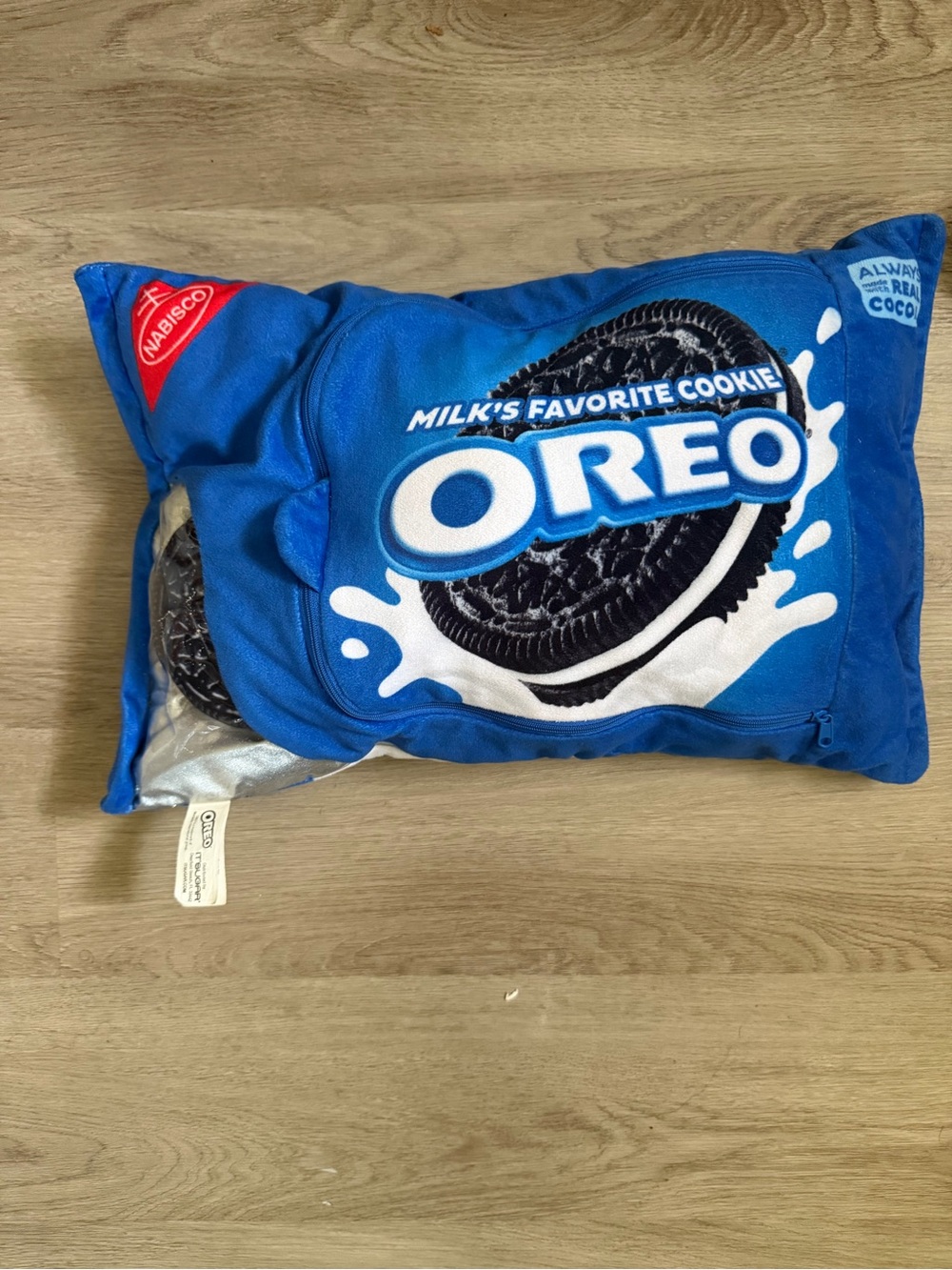 OREO Decorative Pillow - Bright Blue Cookie Design mini oreo cookies inside